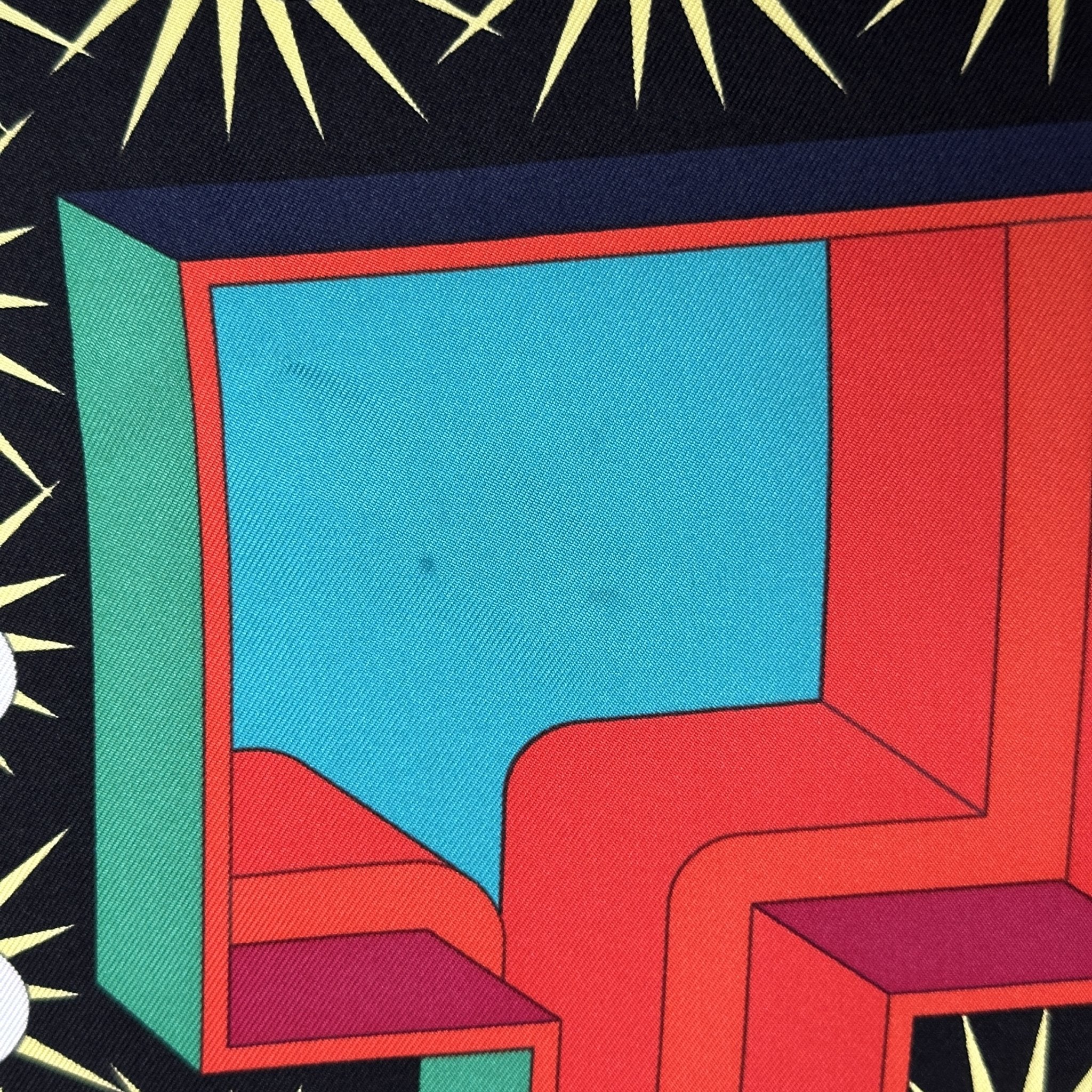 detail du foulard hermes couleurs bleu rouge vert