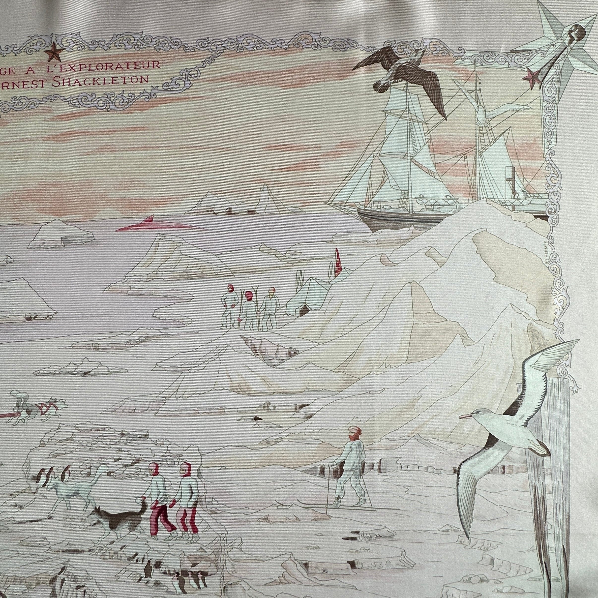 Vue partielle droite du foulard montrant les mâts du bateau servant de bordure graphique.