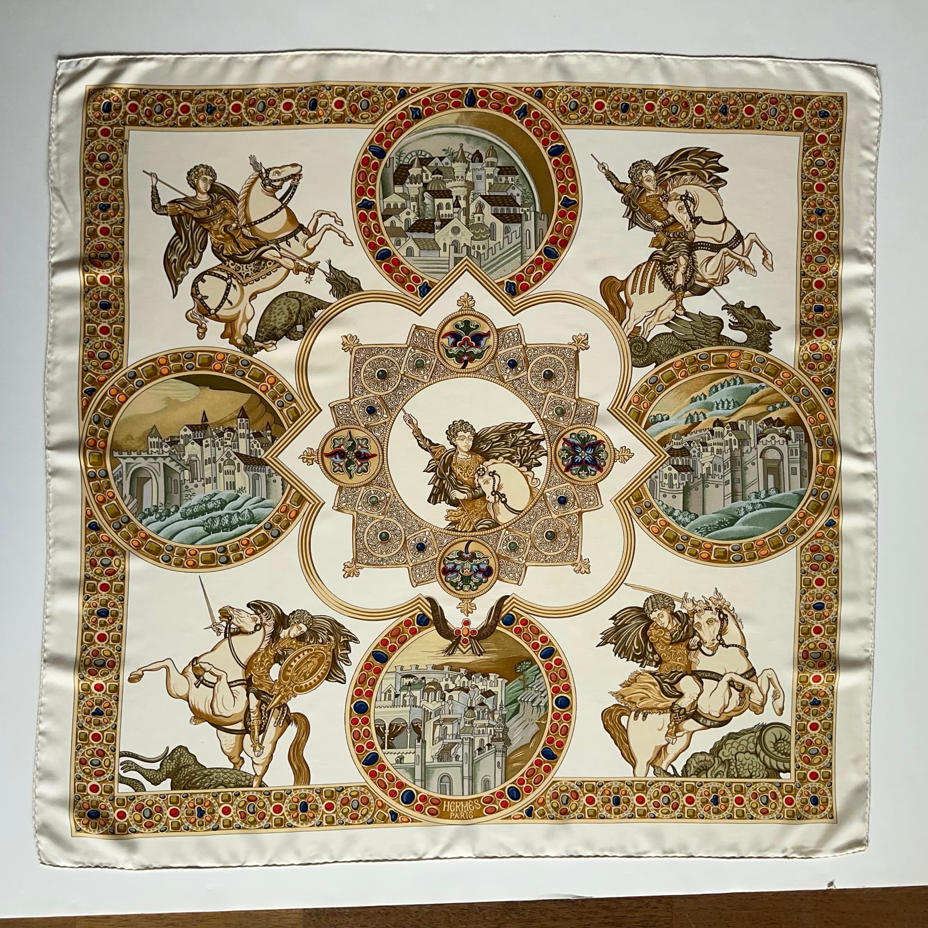 Carré Hermès 90 cm – Le Triomphe du Paladin – Julie Abadie (1999)