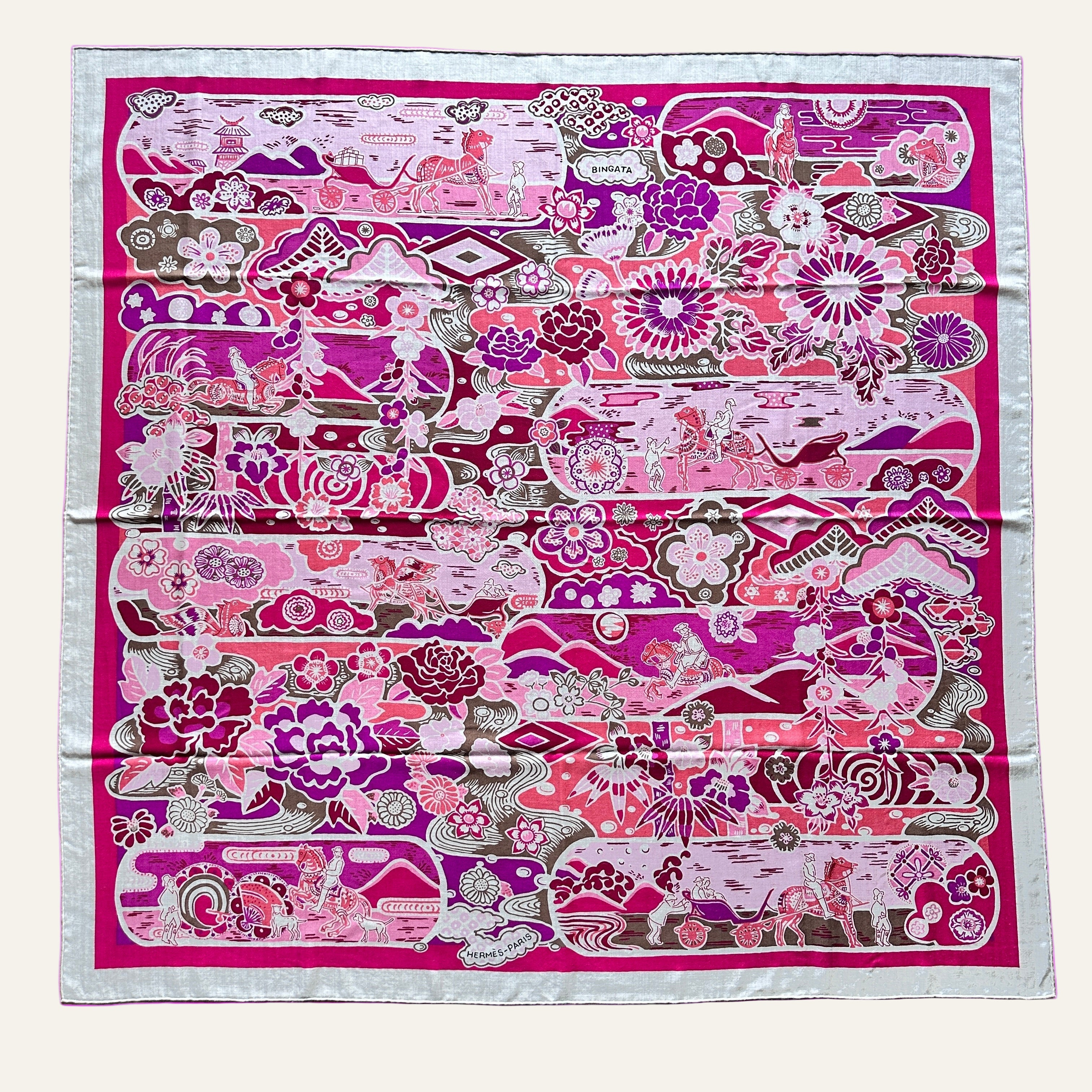 vue d'ensemble du foulard hermès bingata en cachemire et soie