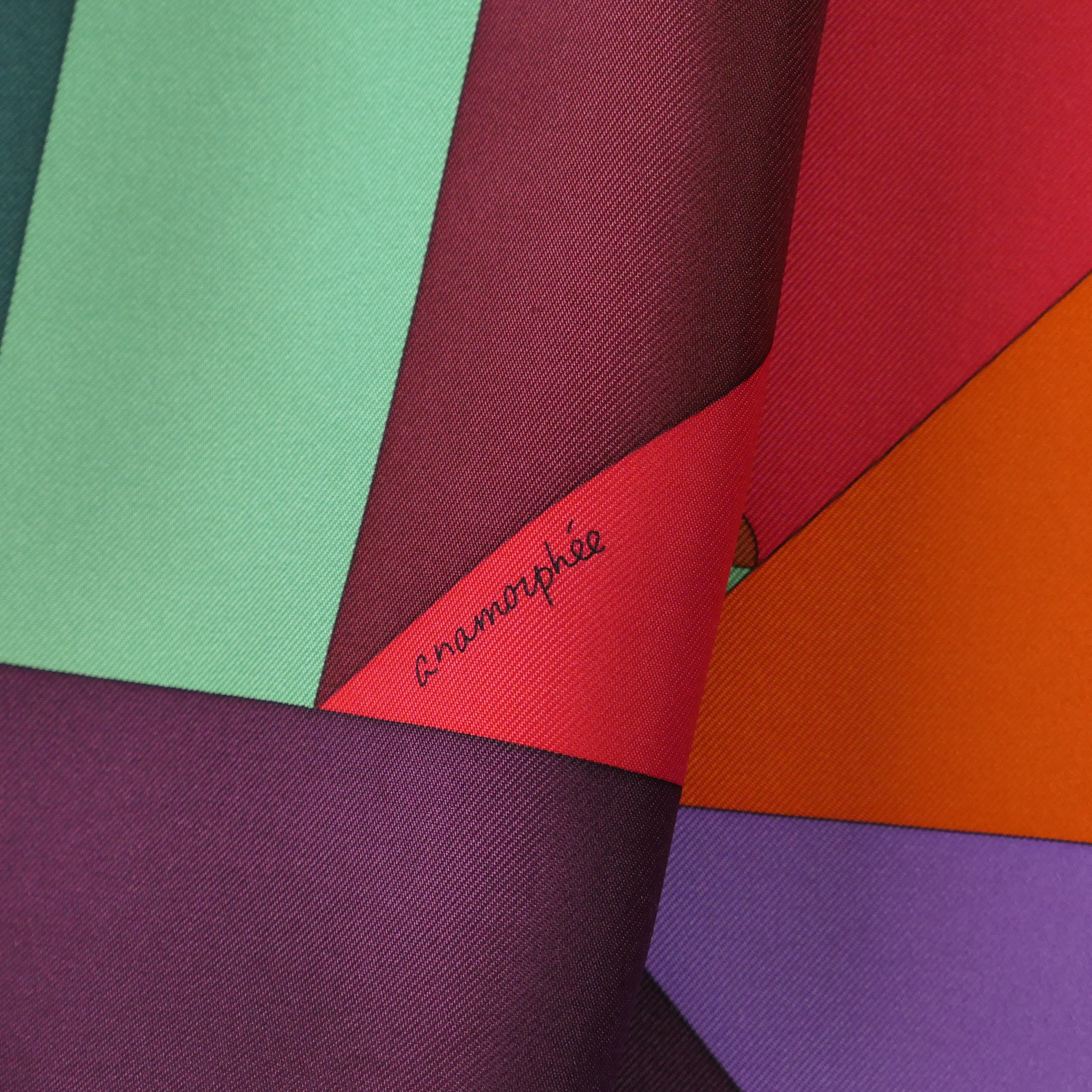 Carré Hermès Perspective Cavalière 90 cm soie, signature artiste Anamorphée